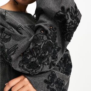 ASOS Design embroidered long sleeve smock mini dress